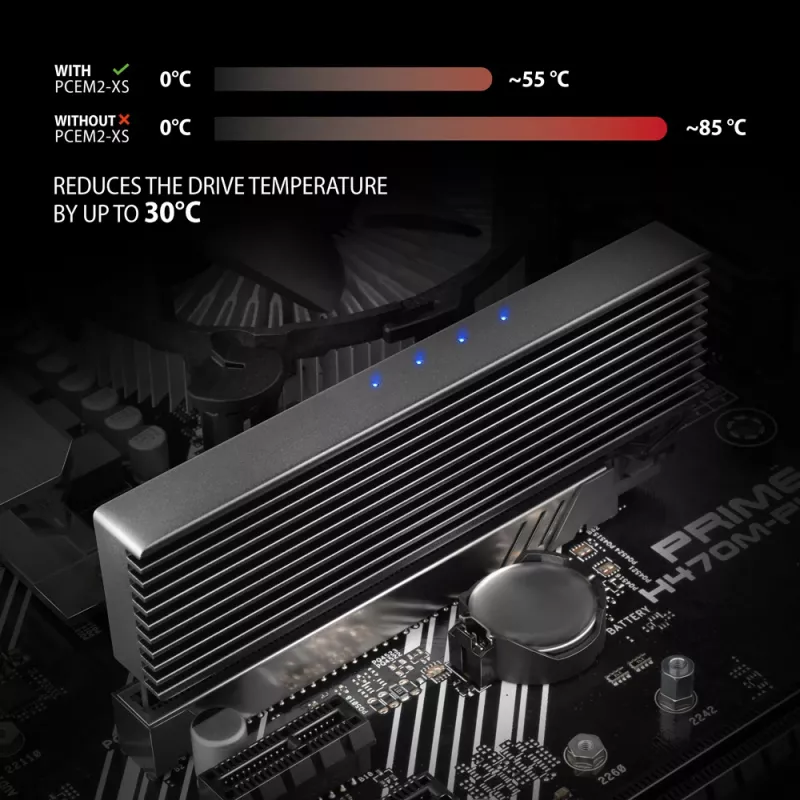 Axagon PCEM2-XS PCIe x16 adapteris M.2 NVMe M-key lizdui su pasyviu aliumininiu radiatoriumi