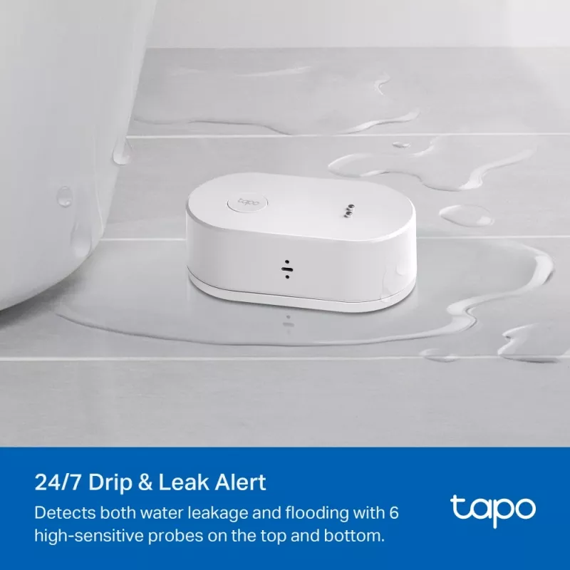 Vandens nuotėkio detektorius TP-Link Tapo T300 Wi‑Fi, reguliuojamas aliarmas 90 dB, IP67, baterija (2×AAA), reikalingas Hub