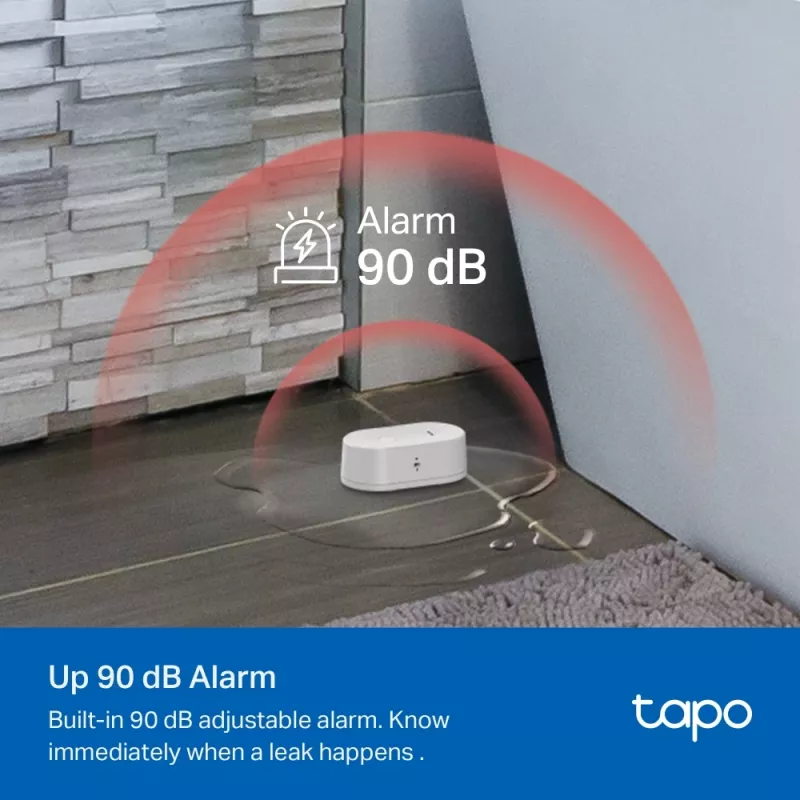 Vandens nuotėkio detektorius TP-Link Tapo T300 Wi‑Fi, reguliuojamas aliarmas 90 dB, IP67, baterija (2×AAA), reikalingas Hub