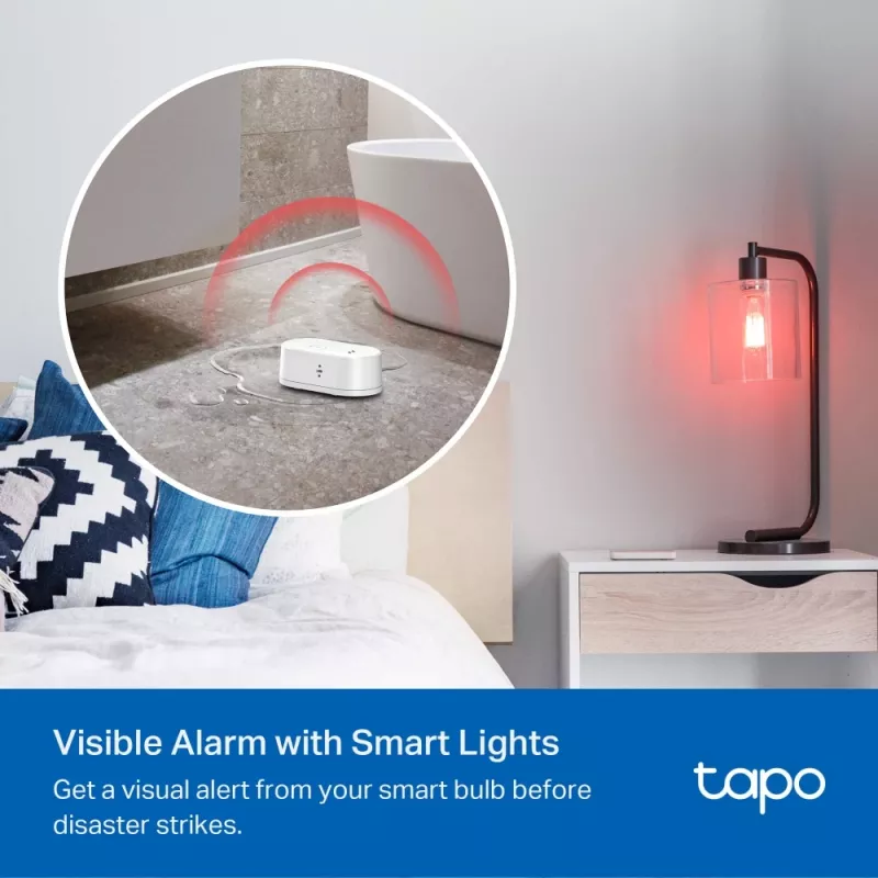 Vandens nuotėkio detektorius TP-Link Tapo T300 Wi‑Fi, reguliuojamas aliarmas 90 dB, IP67, baterija (2×AAA), reikalingas Hub