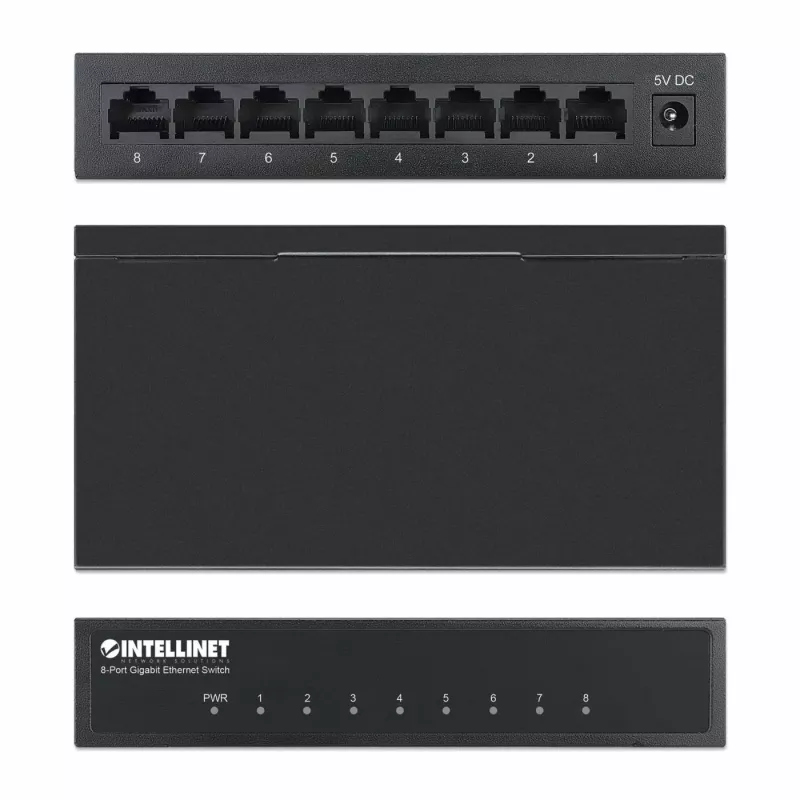 Intellinet 8 prievadų Gigabit Ethernet tinklo jungiklis, stalinis, metalinis korpusas, IEEE 802.3az