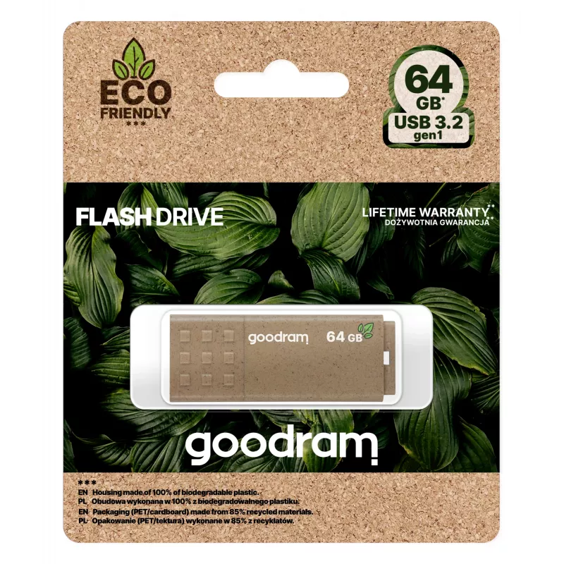 USB atmintukas GOODRAM UME3 64 GB, USB Type-A 3.2 Gen 1, skaitymas 60 MB/s, rašymas 20 MB/s, rudas