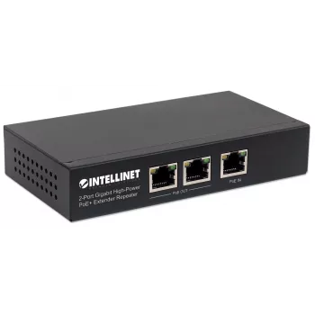 Intellinet 2-Port Gigabit didelės galios PoE+ prailgintuvas kartotuvas, IEEE 802.3at/af, metalinis