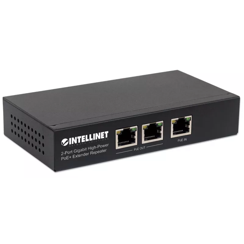 Intellinet 2-Port Gigabit didelės galios PoE+ prailgintuvas kartotuvas, IEEE 802.3at/af, metalinis