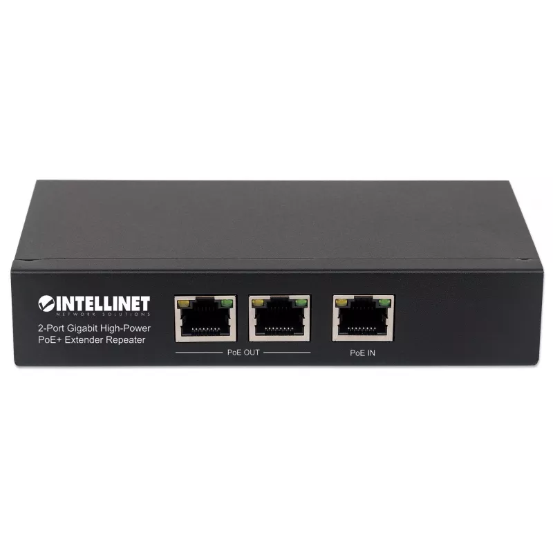 Intellinet 2-Port Gigabit didelės galios PoE+ prailgintuvas kartotuvas, IEEE 802.3at/af, metalinis