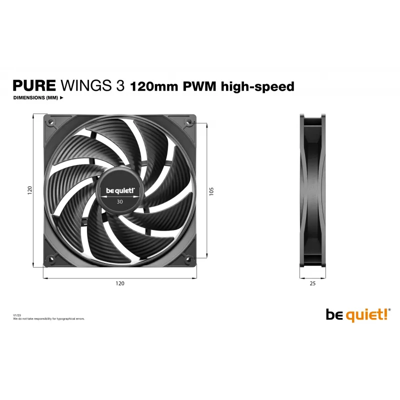 be quiet! Pure Wings 3 120mm PWM didelės spartos korpuso ventiliatorius 12 cm juodas 1 vnt.