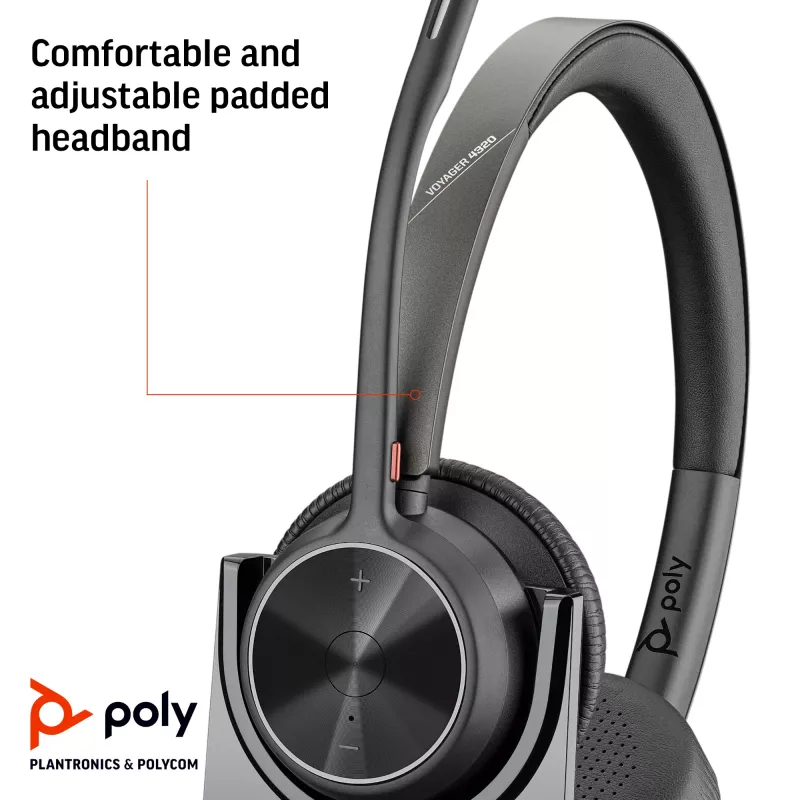 HP Poly Voyager 4320 UC stereo USB-A ausinės + BT700 USB-A adapteris + įkrovimo stovas