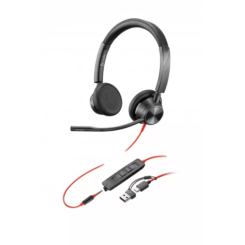 HP Poly Blackwire 3325 Stereo Microsoft Teams sertifikuota ausinė su USB-C, 3,5 mm lizdu ir USB-C/A adapteriu