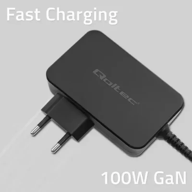 Qoltec 52388 GaN Power PRO 100 W USB-C PD sieninis greitasis įkroviklis 20 V 5 A juodas