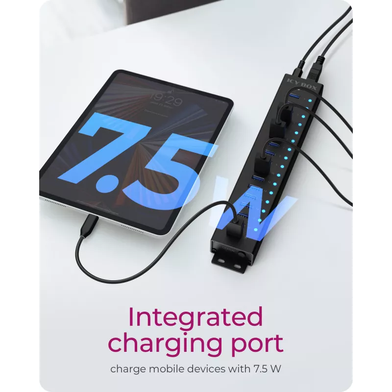 ICY BOX 17 prievadų USB 3.2 Gen 1 koncentratorius, 5 Gbit/s, juodas