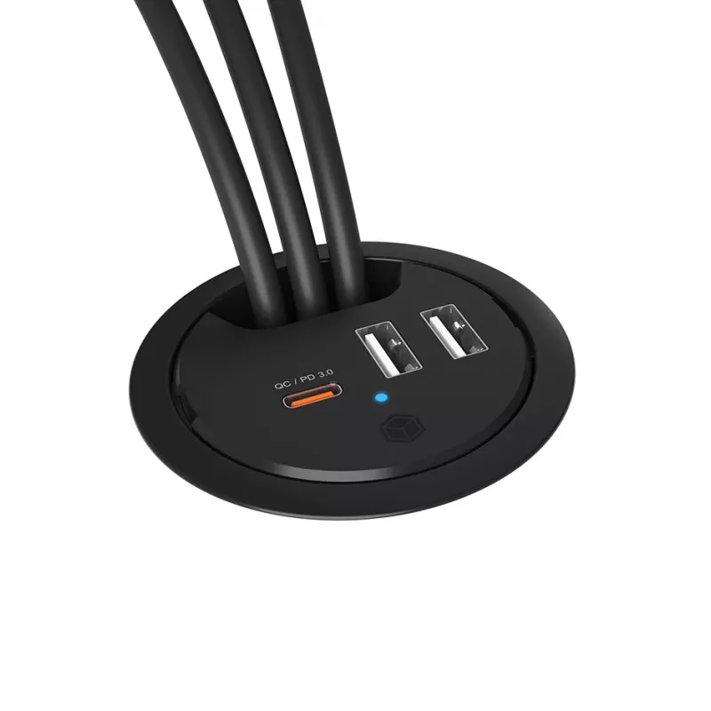 ICY BOX Į stalą montuojamas USB įkroviklis su Power Delivery ir Quick Charge