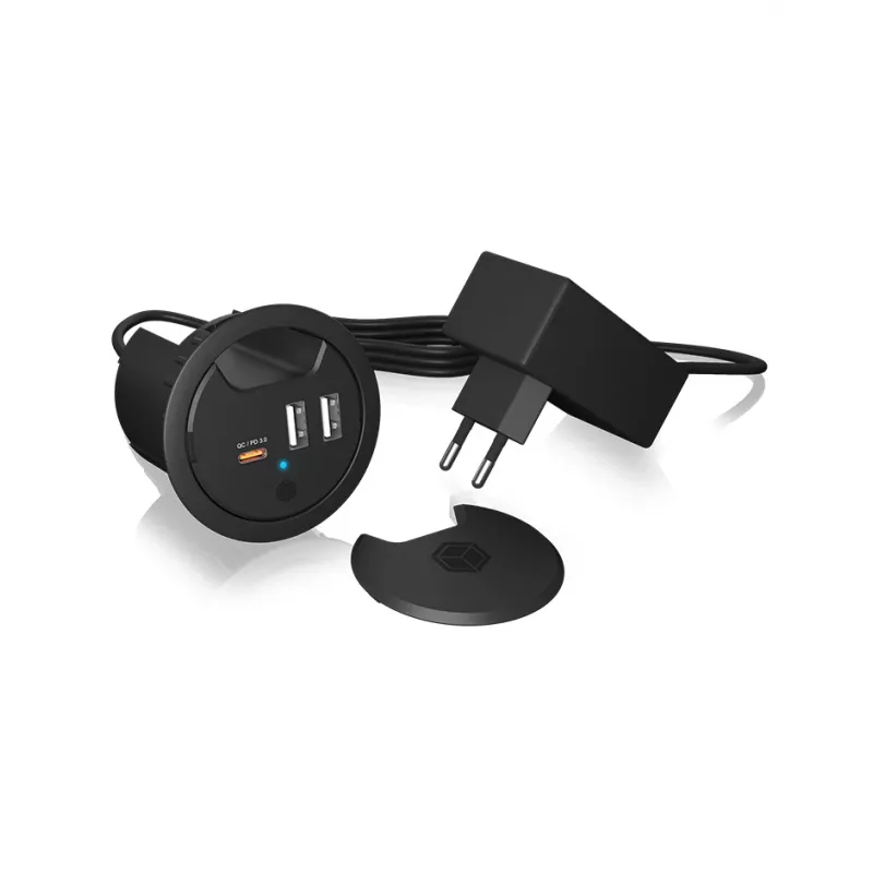 ICY BOX Į stalą montuojamas USB įkroviklis su Power Delivery ir Quick Charge