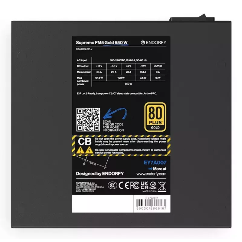 ENDORFY Supremo FM5 650 W ATX 80 PLUS Gold maitinimo blokas, 650W, 120 mm ventiliatorius, moduliniai kabeliai