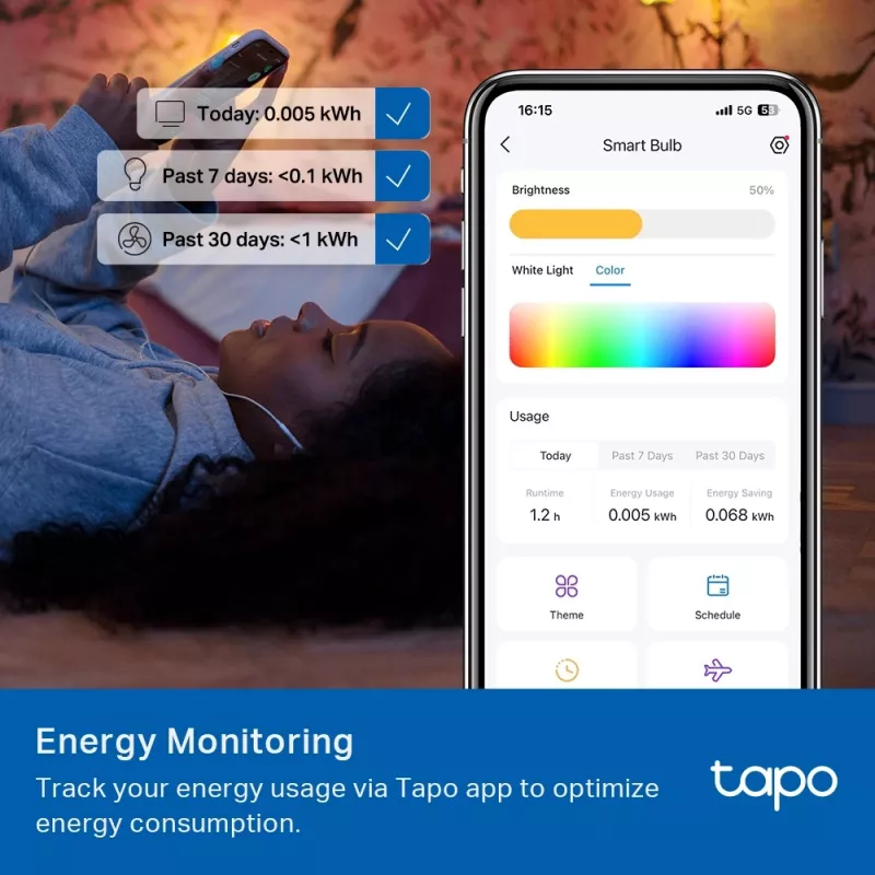 TP-Link Tapo L535E išmanioji lemputė, daugiaspalvė, Matter, 1055 liumenų, Wi-Fi/Bluetooth, balta, LED