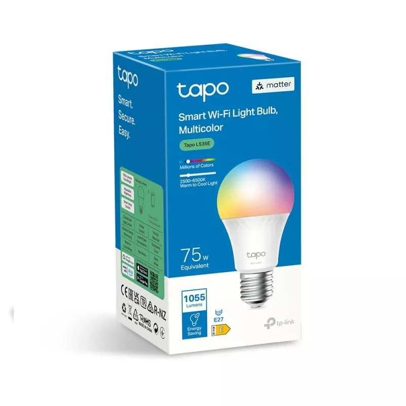 TP-Link Tapo L535E išmanioji lemputė, daugiaspalvė, Matter, 1055 liumenų, Wi-Fi/Bluetooth, balta, LED