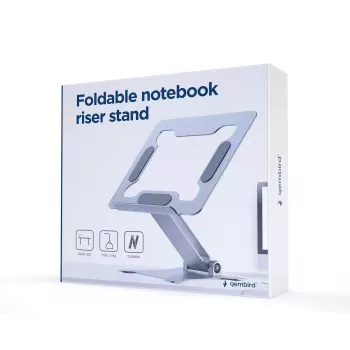 Nešiojamojo kompiuterio stovas Gembird NBS-D1-03 sidabrinis aliuminis iki 39,6 cm (15,6 col.), sulankstomas, aukštis 60 mm, maks. apkrova 5 kg