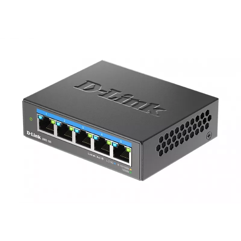 D-Link DMS-105 5 prievadų 2.5G daugiagigabitis darbalaukio jungiklis, nevaldomas L2, 5x2.5G prievadai
