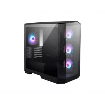 Korpusas MSI MAG PANO M100R PZ Micro Tower Juodas — microATX/ITX, šoninis langas, kelių spalvų LED, 39 cm GPU, USB-C