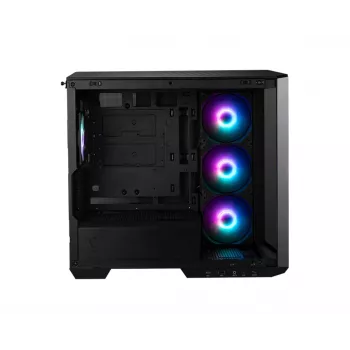 Korpusas MSI MAG PANO M100R PZ Micro Tower Juodas — microATX/ITX, šoninis langas, kelių spalvų LED, 39 cm GPU, USB-C
