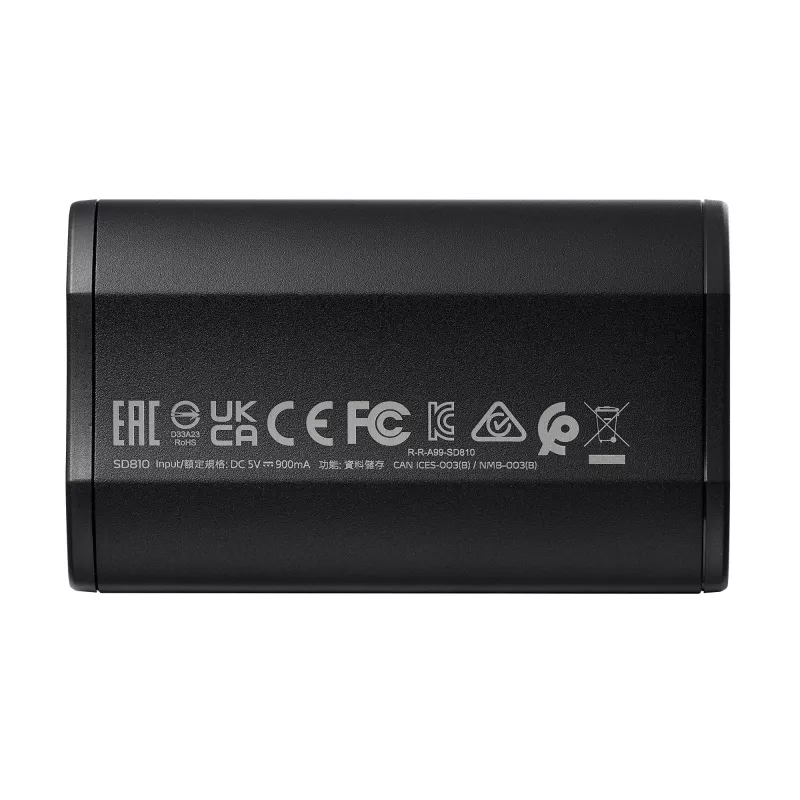 Nešiojamas SSD ADATA SD810 500 GB — USB Type-C, USB 3.2 Gen 2x2, 2000 MB/s, IP68, aliuminis, juodas