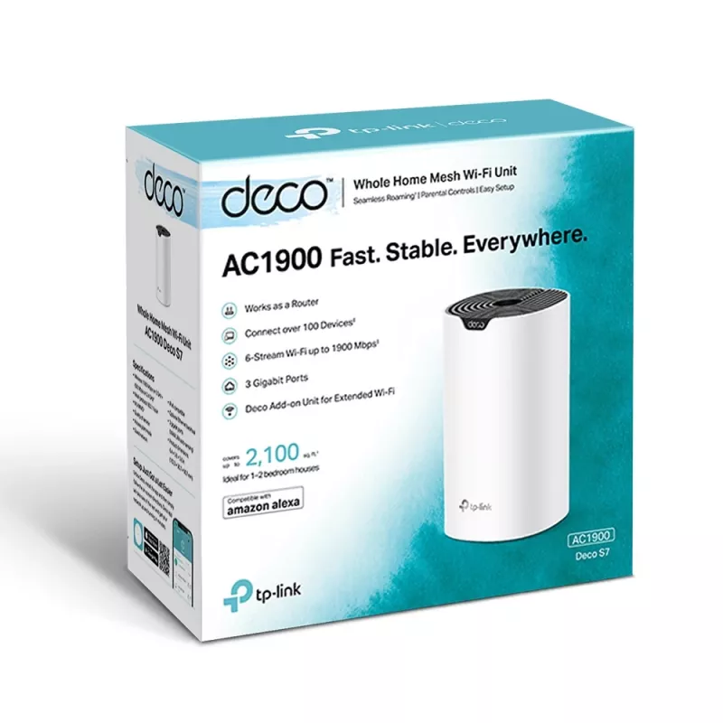 TP-Link Deco S7 AC1900 viso namo „Mesh“ Wi-Fi sistema, balta, vidinė antena, „Mesh“ maršrutizatorius, 520 m², dviejų juostų (2,4 GHz / 5 GHz), Wi-Fi 5 (802.11ac)