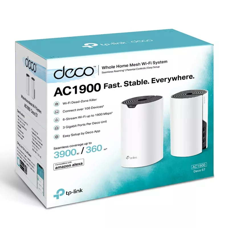 „TP-Link Deco S7“ (2 vnt.) AC1900 dviejų juostų Wi-Fi 5 tinklo rinkinys