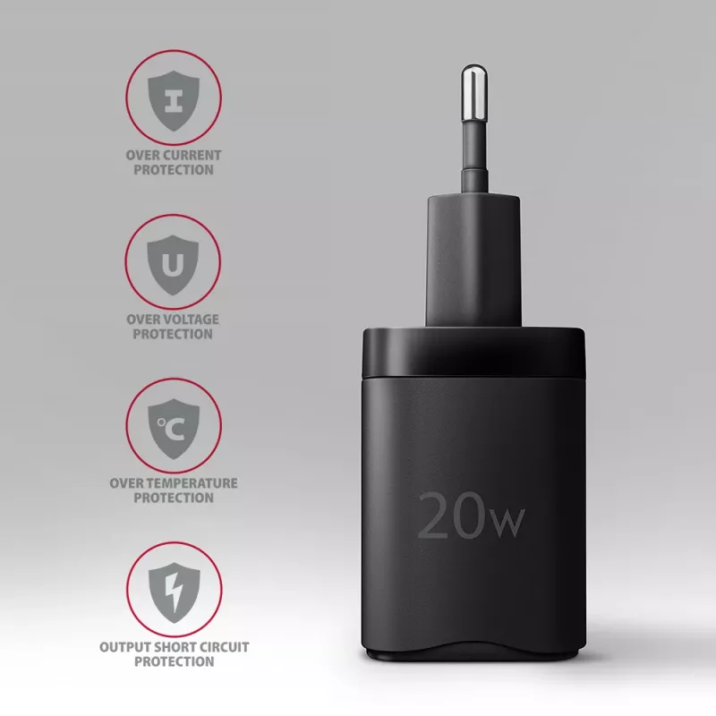 Sieninis įkroviklis Axagon ACU-PQ20 QC3.0 PD Type-C 20W Juodas
