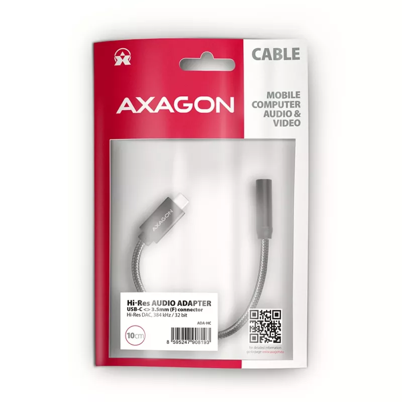 Axagon ADA-HC USB-C į 3.5 mm lizdą – aukštos raiškos DAC garso adapteris, 384 kHz/32 bit, stereo