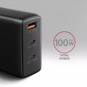 Sieninis įkroviklis Axagon ACU-DPQ100 GaN 100W, 3 išėjimai, PD3.0 / QC4+