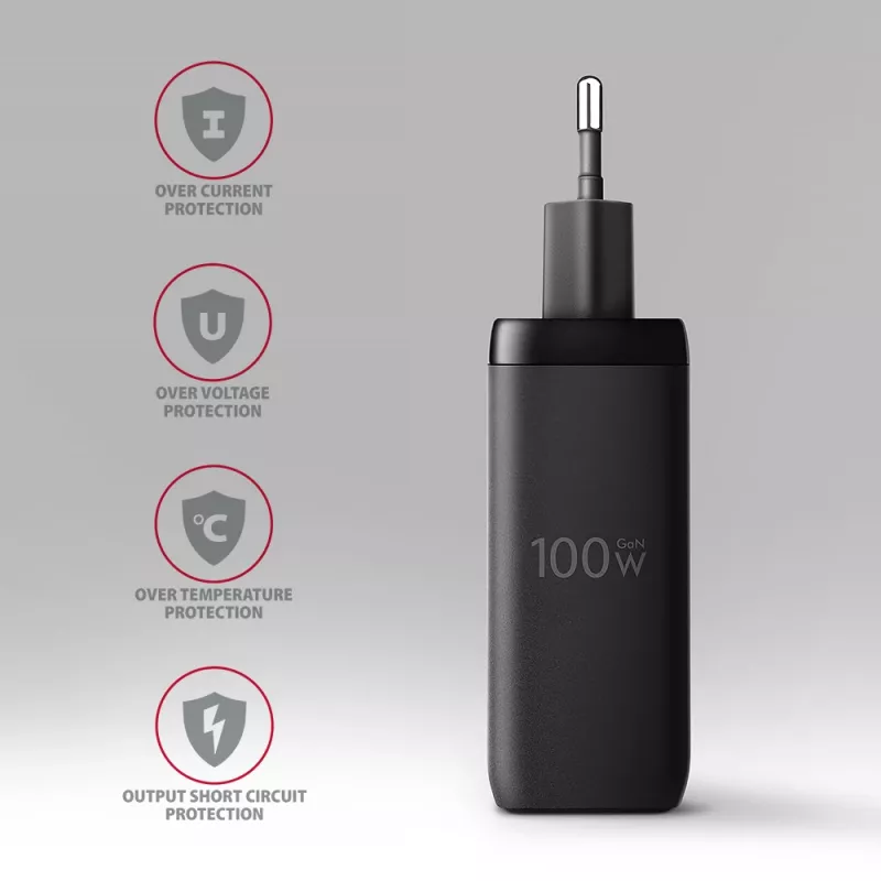 Sieninis įkroviklis Axagon ACU-DPQ100 GaN 100W, 3 išėjimai, PD3.0 / QC4+