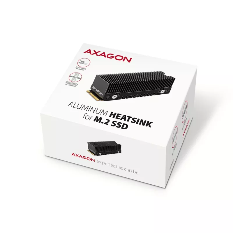 Axagon CLR-M2XT aliumininis pasyvus aušintuvas vienpusiams ir dvipusiams M.2 SSD 2280, aukštis 24 mm