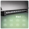 Axagon HMC-10HLS USB-C 9in1 stotelė, 4x USB-A, HDMI 4K/60Hz, RJ-45, SD/microSD, PD 100W