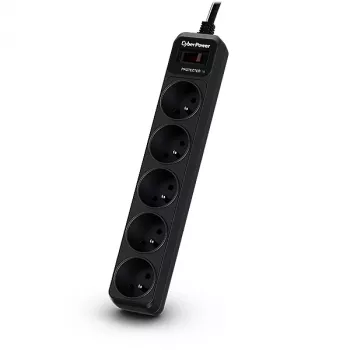 CyberPower Tracer III B0520SC0-FR apsaugos nuo viršįtampių blokas, juodas, 5 kištukiniai lizdai, 200–250 V, 1,8 m