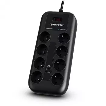 CyberPower Tracer III P0820SUF0-FR apsauginis filtras nuo įtampos šuolių, juodas, 8 lizdai, 200-250 V, 1,8 m