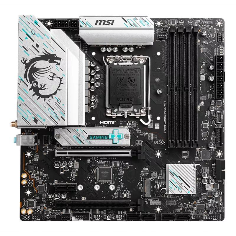 Motininė plokštė MSI B760M GAMING PLUS WIFI – Intel B760, LGA 1700, micro ATX, DDR5, 4 DIMM, Wi‑Fi 6E, 2.5Gb LAN