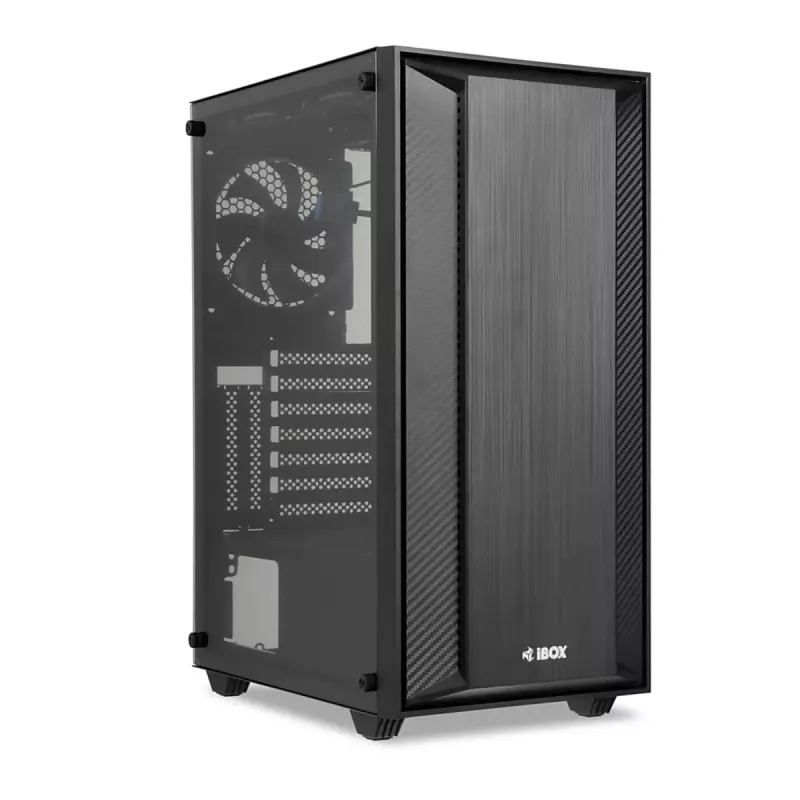 Korpusas IBOX CETUS 906 Midi Tower Juodas — ATX/mATX, 460×210×350 mm, 29 cm GPU, 7 diskai, RGB ventiliatoriai