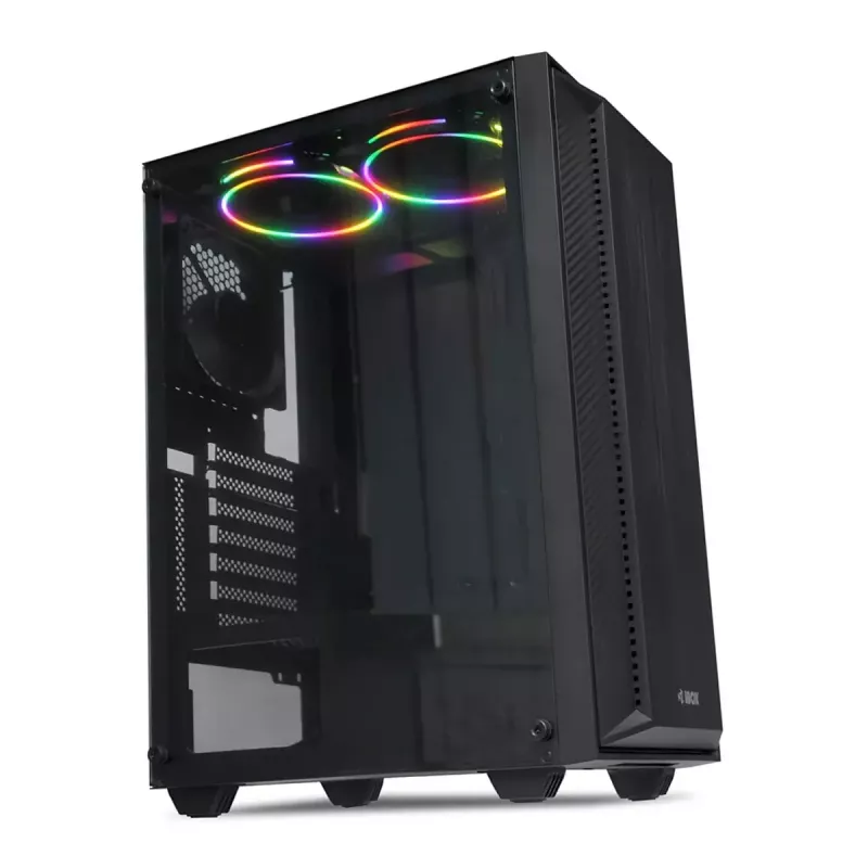Korpusas IBOX CETUS 906 Midi Tower Juodas — ATX/mATX, 460×210×350 mm, 29 cm GPU, 7 diskai, RGB ventiliatoriai