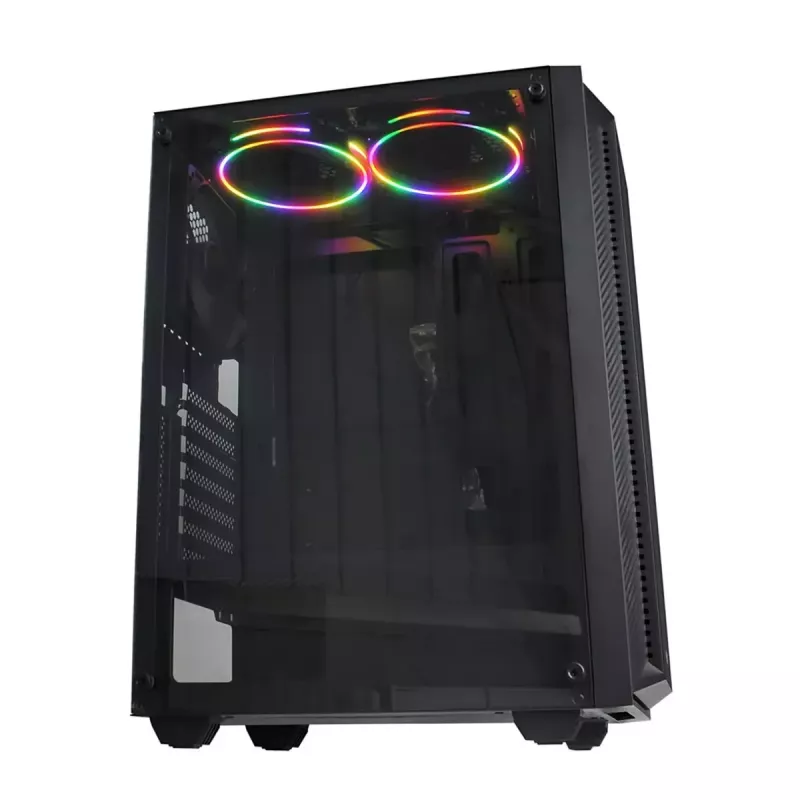Korpusas IBOX CETUS 906 Midi Tower Juodas — ATX/mATX, 460×210×350 mm, 29 cm GPU, 7 diskai, RGB ventiliatoriai