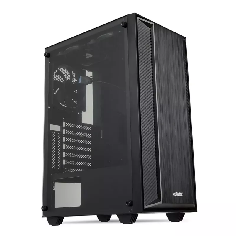 Korpusas IBOX CETUS 906 Midi Tower Juodas — ATX/mATX, 460×210×350 mm, 29 cm GPU, 7 diskai, RGB ventiliatoriai