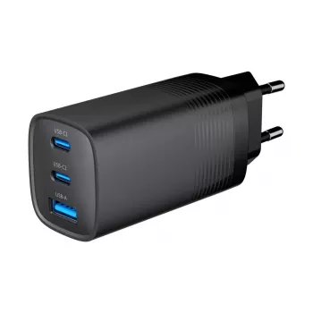 GEMBIRD USB greitasis įkroviklis - Type A ir C 3 prievadai 65W, QC 3.0 ir PowerDelivery, GaN - Juodas