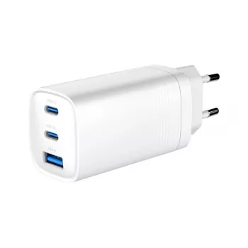 GEMBIRD USB greitasis įkroviklis – A ir C tipo 3 prievadai 65W, QC 3.0 ir PowerDelivery, GaN – Baltas