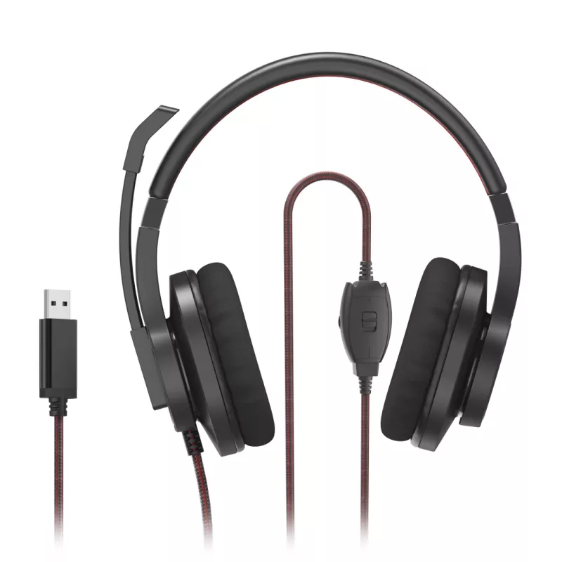 Ausinės Hama HS-USB400 V2 su mikrofonu, laidinės, juodos-raudonos, USB-A