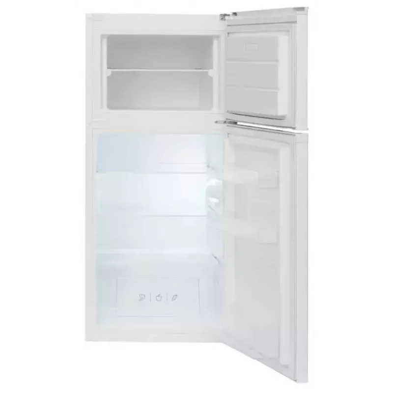 Šaldytuvas-šaldiklis AMICA FD2015.4(E) laisvai pastatomas, 215 L bendras – šaldytuvas 126 L, šaldiklis viršuje 41 L, baltas, LED, grūdinto stiklo lentynos