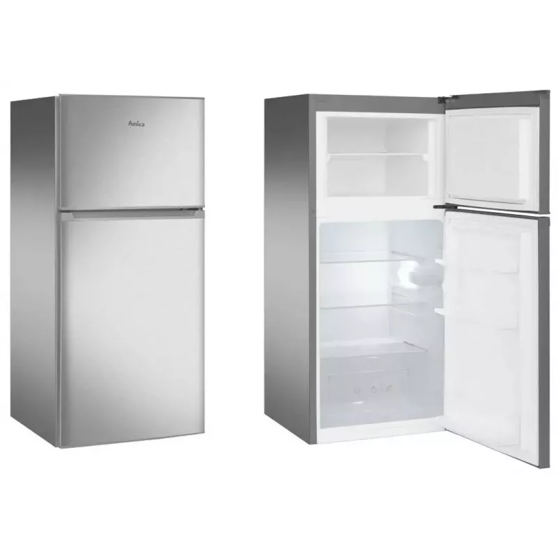 Laisvai pastatomas šaldytuvas AMICA FD2015.4X(E) sidabrinis, 200 l, viršutinis šaldiklis, LED, reversinės durelės