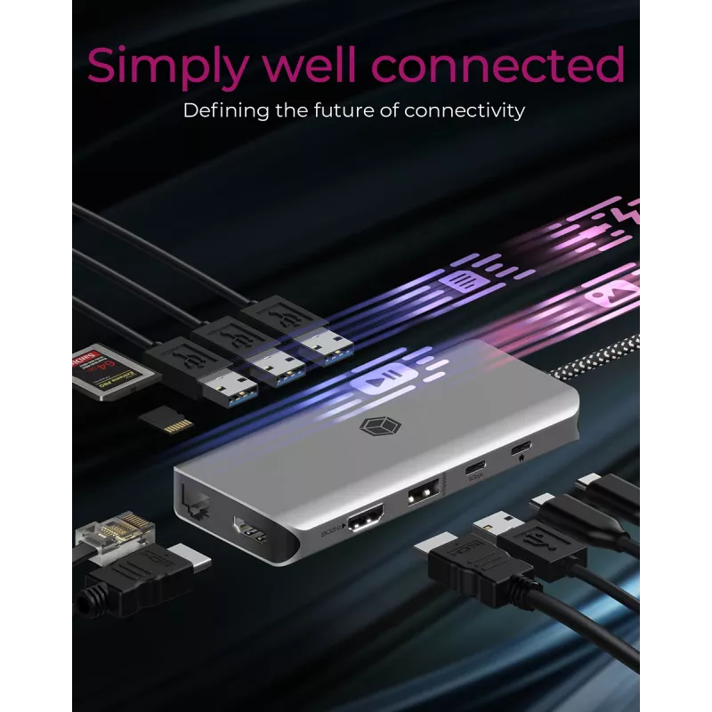 ICY BOX IB-DK4061-CPD belaidė stotelė USB 3.2 Gen 1 (3.1 Gen 1) Type-C pilka