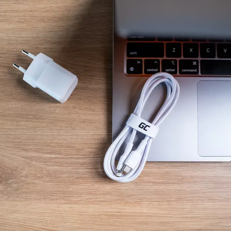 Green Cell PowerStream KABGC07W USB-C ir Lightning kabelis, MFi, Power Delivery, 1 m, 29 W, baltos spalvos