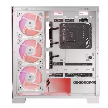 PC korpusas MODECOM Volcano SPACE APEX ARGB MIDI Tower White — plieninis, šoninis langas, ARGB ventiliatoriai, USB-C