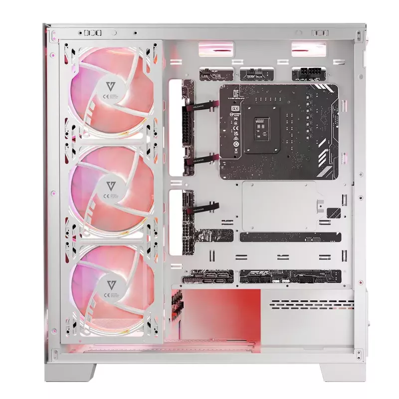 PC korpusas MODECOM Volcano SPACE APEX ARGB MIDI Tower White — plieninis, šoninis langas, ARGB ventiliatoriai, USB-C