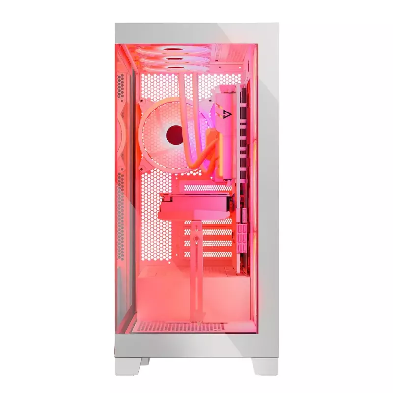 PC korpusas MODECOM Volcano SPACE APEX ARGB MIDI Tower White — plieninis, šoninis langas, ARGB ventiliatoriai, USB-C