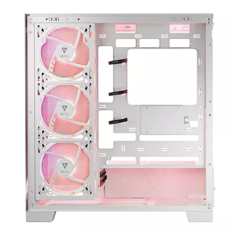 PC korpusas MODECOM Volcano SPACE APEX ARGB MIDI Tower White — plieninis, šoninis langas, ARGB ventiliatoriai, USB-C